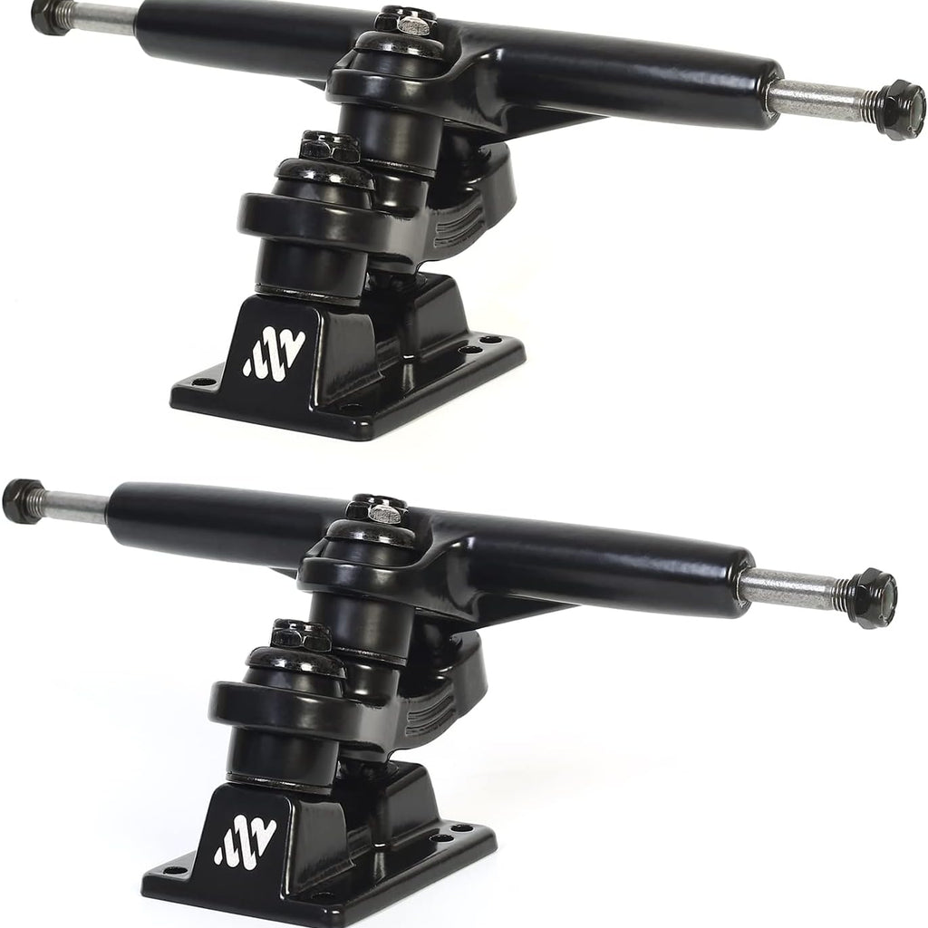 Gullwing Sidewinder II Black Skateboard Trucks (Set Of 2) – 10" Axle, 7.25" Hanger, Double Kingpin For Carving